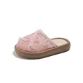 Pantuflas de encaje rosa para niñas con flores 3D y cómodo diseño de punta cerrada - Talla 21 (Longitud interior 13.5CM) / Rosa