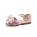 Sparkling pink girls' princess shoes with large rhinestone bow and pearl strap details. - Size 21 (13.5cm) / Pink
