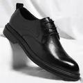 Elegante Business-Lederschuhe für Herren mit Erhöhung und Brogue-Details in Schwarz - 37 / Flacher Ganzjahresstil / Schwarz