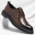 Elegante braune Leder-Business-Schuhe für Herren mit einer höhensteigernden Sohle - 37 / Flacher Ganzjahresstil / Braun