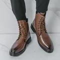 Bottines en cuir marron pour hommes avec texture grain de bois et lacets élégants - 38 / Jaune Terre