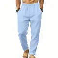 Detailansicht der hellblauen Herren Leinenhose mit Kordelzug und entspannter, lockerer Passform - Hellblau