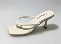 Elegant white stiletto high heel thong sandals with square toe for women - 38 / Beige