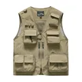 Men's khaki multi-pocket utility vest with breathable mesh lining for outdoor sports - M / Tops / Khaki