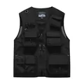 Men's black multi-pocket utility cargo vest with breathable mesh for outdoor sports - M / Tops / Black
