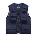 Navy blue mens multi-pocket utility vest with mesh lining for outdoor sports and travel - M / Tops / Navy Blue