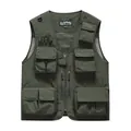 Men's dark green multi-pocket utility vest for outdoor fishing, photography, and travel - M / Tops / Army Green