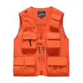 Men's bright orange multi-pocket utility vest with breathable mesh for outdoor sports - Orange