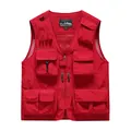 Lightweight men's red multi-pocket outdoor utility vest perfect for fishing and hiking activities. - Red