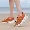 Orange breathable mesh outdoor sneakers with a thick hollow sole and quick-lace system - Orange Red