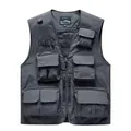 Men's outdoor multi-pocket breathable utility vest in dark grey variant for sports - Gray