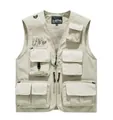 Men's khaki multi-pocket breathable mesh outdoor sports cargo vest - Off White