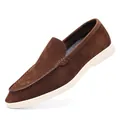 Classic vintage brown suede loafers for men with breathable white sole casual design - 39 / Brown