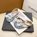 Silver sequined princess shoes for girls with elegant satin flower decor - 23 / Silver