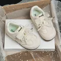 Girls' Korean style beige sneakers with pearl bow and soft sole detail - 23 / Bowknot German Trainer Style / Beige