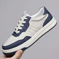 Premium men's breathable casual sneakers in white and navy blue with thick soles - 38 / White Blue
