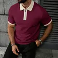 Dichtbij van heren poloshirt met functionele rits en unieke wafelstructuur textuur - Bordeauxrood