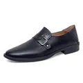 Classic black leather business casual monk strap shoes with silver buckle for men - 36 / Matte Monk Strap Style (8880) / 8880 Matte Black