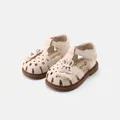 Cute beige baby girl t-strap sandals with bunny decoration and non-slip soft sole - Size 16 (Inner Length 12.5cm) / Beige Cartoon Rabbit Style (2898)