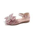 Pink glittery girl's princess sandals featuring a large butterfly bow and pearl strap - Size 21 Inner Length 13.5CM / Pink