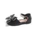 Elegant black girls' princess dress shoes with rhinestones and a large butterfly bow - Size 21 Inner Length 13.5CM / Black