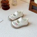 Süße weiße Mädchen-Mesh-Sandalen mit gestickten Schleifen und weichen Sohlen - Gebrochenes Weiß