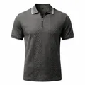 Vintage grey men's jacquard polo shirt with quarter-zip and white tipped collar. - S / Tops / Dark Gray