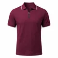 Vintage burgundy men's jacquard polo shirt with zipper collar and white trim - Burgundy
