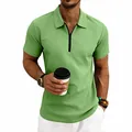Close-up showing the green waffle texture of this men's casual short-sleeve polo shirt - S / Tops / Fruit Green
