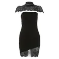 Elegantes schwarzes zweiteiliges Set mit Spitzen-Schal und trägerlosem Bodycon-Minikleid - S / Set / Zweiteiliges Set / Schwarz