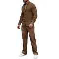 Detailed view of brown pleated texture on men's Henley shirt and pants set - S / Top And Bottom / Coffee