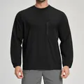 Haut de sport à manches longues noir recyclé pour hommes avec poche de poitrine - S / Hauts / Noir Premium