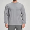 Haut de sport gris à manches longues recyclé pour homme avec poche de poitrine zippée pratique - S / Hauts / Gris clair