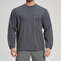 Maglia sportiva a maniche lunghe da uomo grigio scuro con pratica tasca sul petto con zip - Grigio scuro