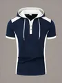 Detailansicht eines sportlichen schmal geschnittenen Herren-Kapuzen-T-Shirts in Marineblau - S / Oberteile / Marineblau