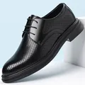Atmungsaktive schwarze Business-Anzugschuhe für Herren mit Erhöhung - 37 / Flacher Stil mit Ausschnitt-Design / Schwarz