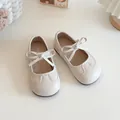 Chaussures Mary Jane blanc crème pour filles avec nœud et semelle souple pour enfants - Pointure 21 (Longueur intérieure 13.5cm) / Beige