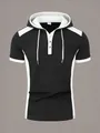 Vorderansicht eines schwarz-weißen Herren-Polo-Hoodies mit modernen Kontraststreifen - S / Oberteile / Schwarz