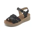 Sandalias de cuña negras para mujer con correa de hebilla y suela antideslizante suave - Negro