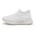 Breathable white mesh knit sock sneakers for kids with textured anti-slip rubber sole - 26 / White