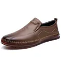 Mocasines para hombre en cuero de vaca marrón de primera capa con suela de goma suave - 38 / Caqui