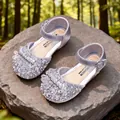 Chaussures de princesse argentées pour filles avec strass brillants et perles élégantes. - Argent
