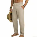Ademende beige linnen casual broek voor heren voor vakantie en dagelijks woon-werkverkeer - S / Bottoms / Khaki
