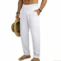 Witte linnen herenbroek met rechte pijpen, casual stijl voor zomervakantie strand - S / Bottoms / Wit