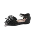 Elegant black girls' princess sandals with large pearl bow and rhinestone details - Size 21 Inner Length 13.5CM / Black