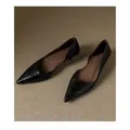 Elegant black pointed-toe leather kitten heel pumps perfect for office and formal wear - Black