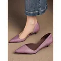 Elegant purple French pointed toe kitten heels with d'Orsay side cutout design for women - Purple