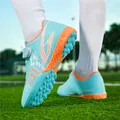 Light blue kids' TF turf soccer shoes with velcro closure and orange non-slip sole - 30 / Moon Orange