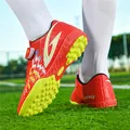Red and yellow kids' football shoes with velcro and anti-slip TF studs for turf - 30 / Fire Red