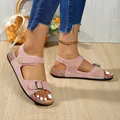 Eleganti sandali piatti estivi da donna rosa con fibbia e design della suola glitterata - 36 / Rosa